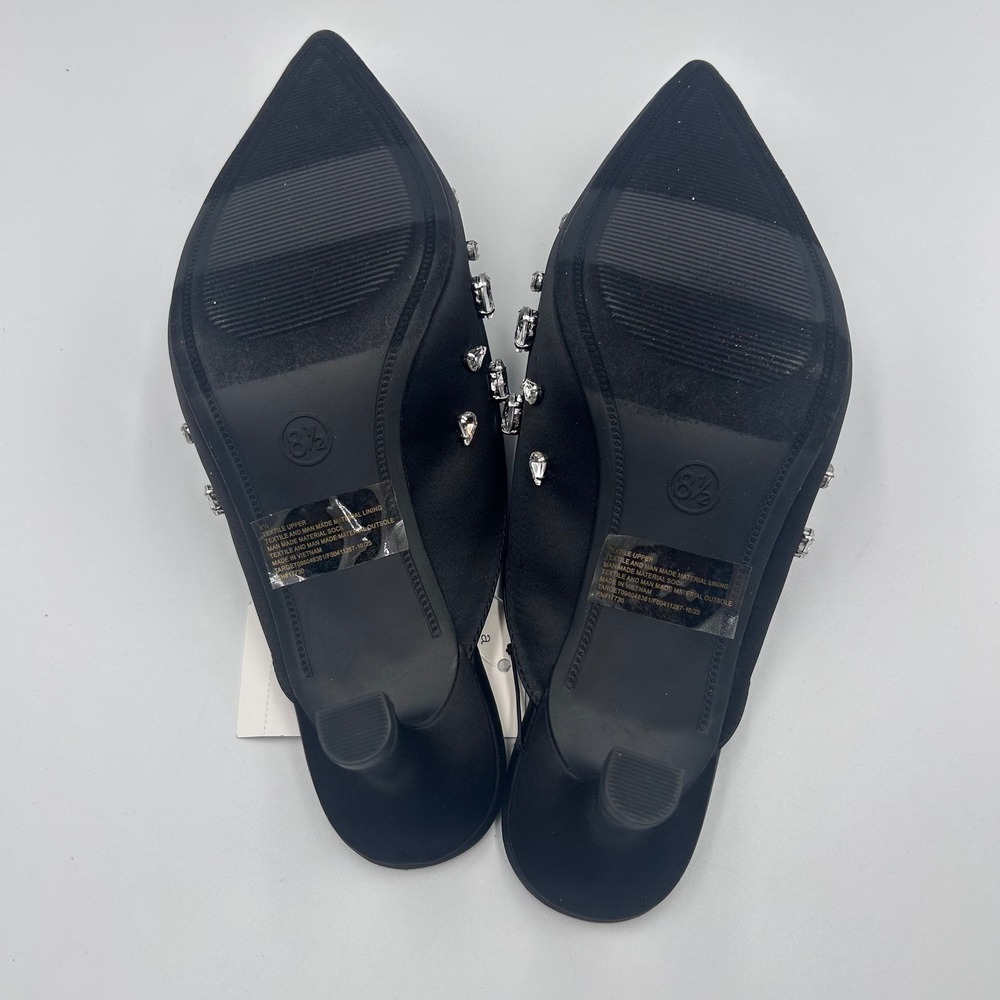 A New Day Katia Black Rhinestone Pointed Toe Kitten Heel Mules Size 8.5 NEW - Picture 5 of 5